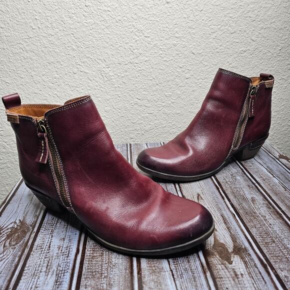 Pikolinos Malaga leather ankle booties cherry double zip Women's size 41 (10) - Picture 1 of 8